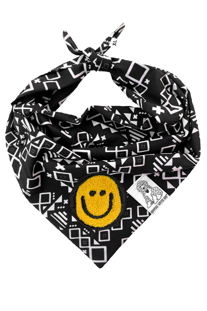 Dog Bandana Aztec - Black - Customize by adding Interchangeable Velcro Embroidered Patches