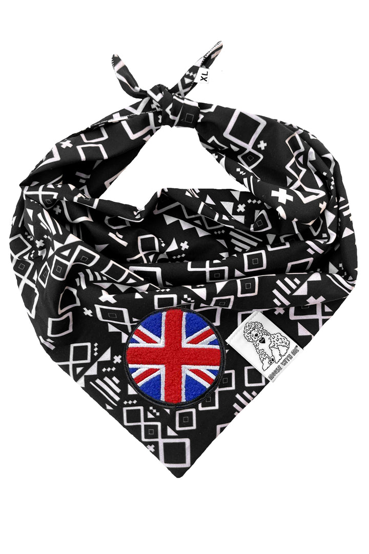 Dog Bandana Aztec - Black - Customize by adding Interchangeable Velcro Embroidered Patches