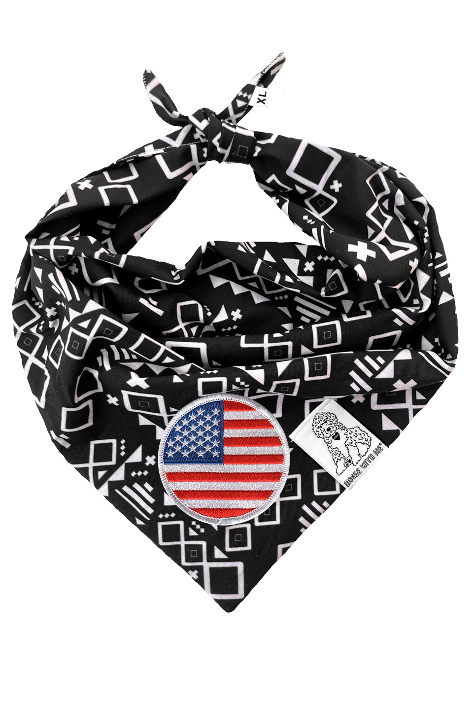 Dog Bandana Aztec - Black - Customize by adding Interchangeable Velcro Embroidered Patches