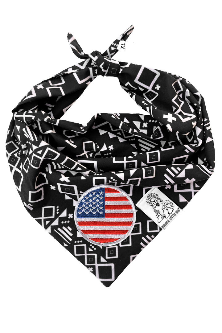 Dog Bandana Aztec - Black - Customize by adding Interchangeable Velcro Embroidered Patches