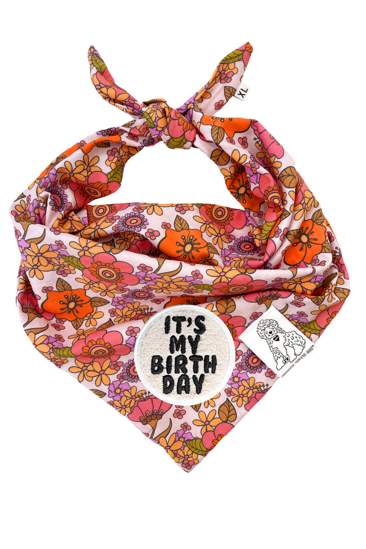 Dog Bandana California Bloom - Orange - Customize by adding Interchangeable Velcro Embroidered Patches
