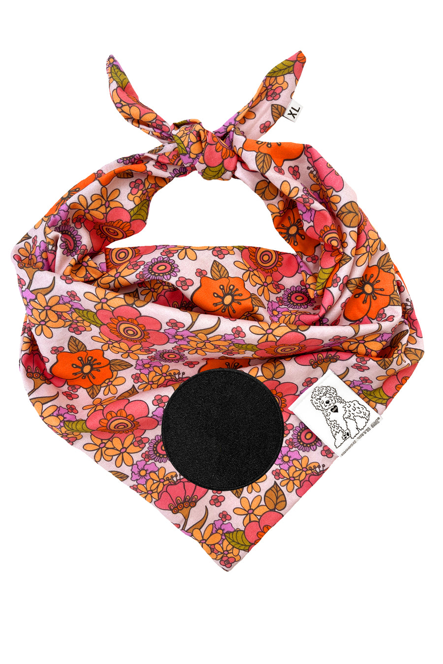 Dog Bandana California Bloom - Orange - Customize by adding Interchangeable Velcro Embroidered Patches
