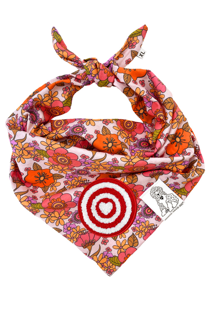 Dog Bandana California Bloom - Orange - Customize by adding Interchangeable Velcro Embroidered Patches