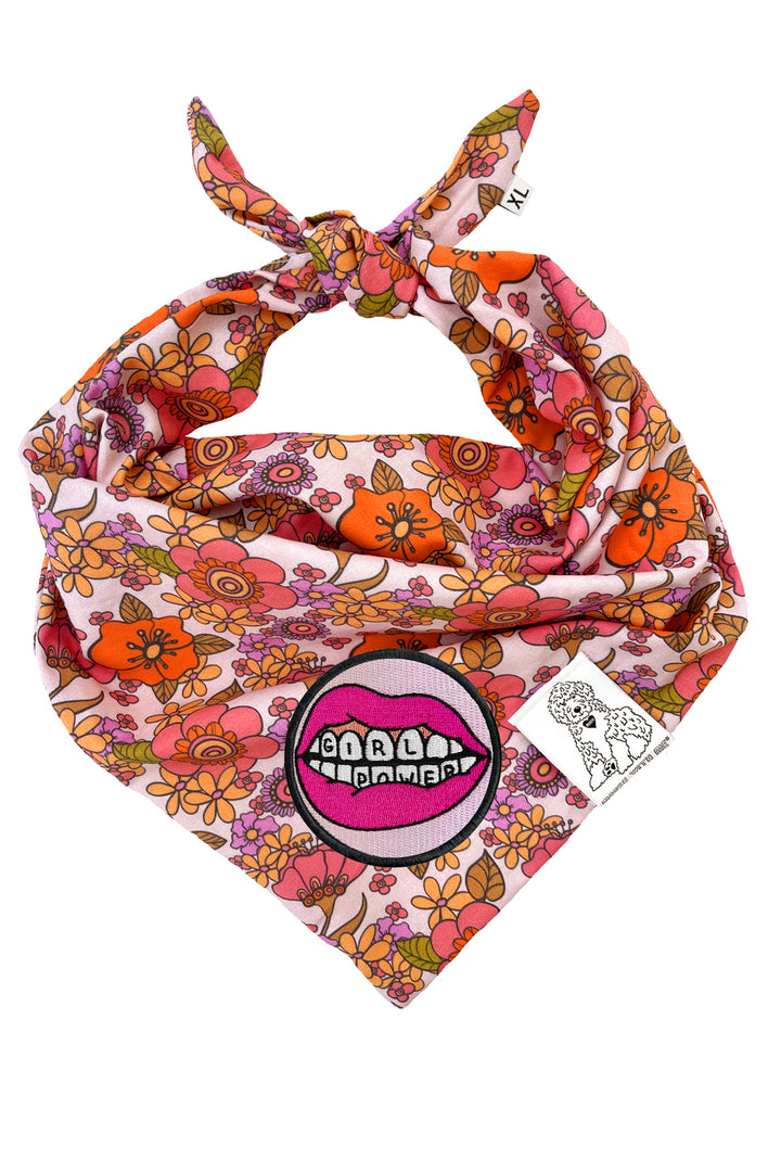 Dog Bandana California Bloom - Orange - Customize by adding Interchangeable Velcro Embroidered Patches
