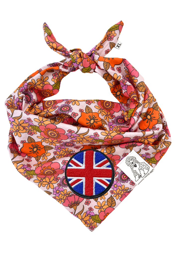 Dog Bandana California Bloom - Orange - Customize by adding Interchangeable Velcro Embroidered Patches
