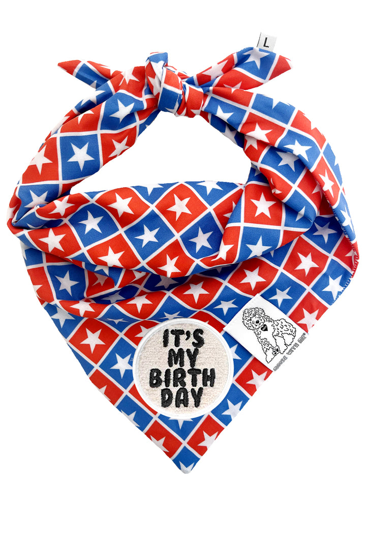 Dog Bandana Checkered Stars - Blue - Customize by adding Interchangeable Velcro Embroidered Patches