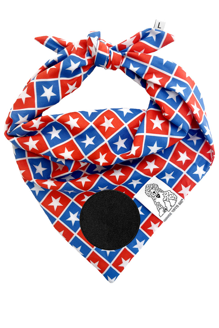 Dog Bandana Checkered Stars - Blue - Customize by adding Interchangeable Velcro Embroidered Patches
