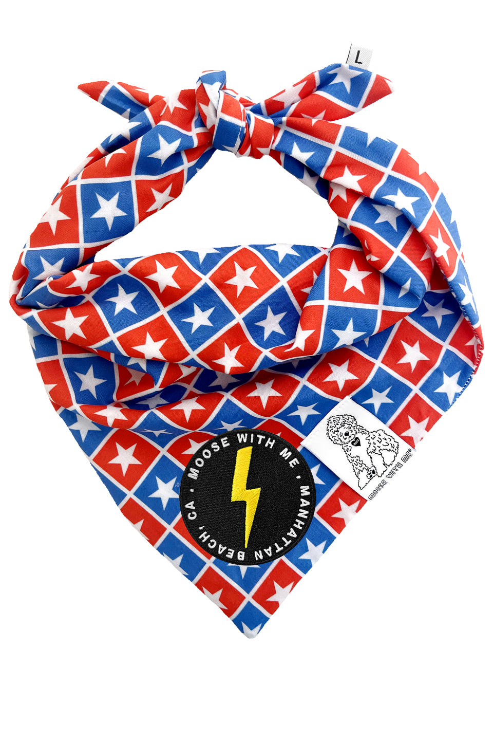 Dog Bandana Checkered Stars - Blue - Customize by adding Interchangeable Velcro Embroidered Patches