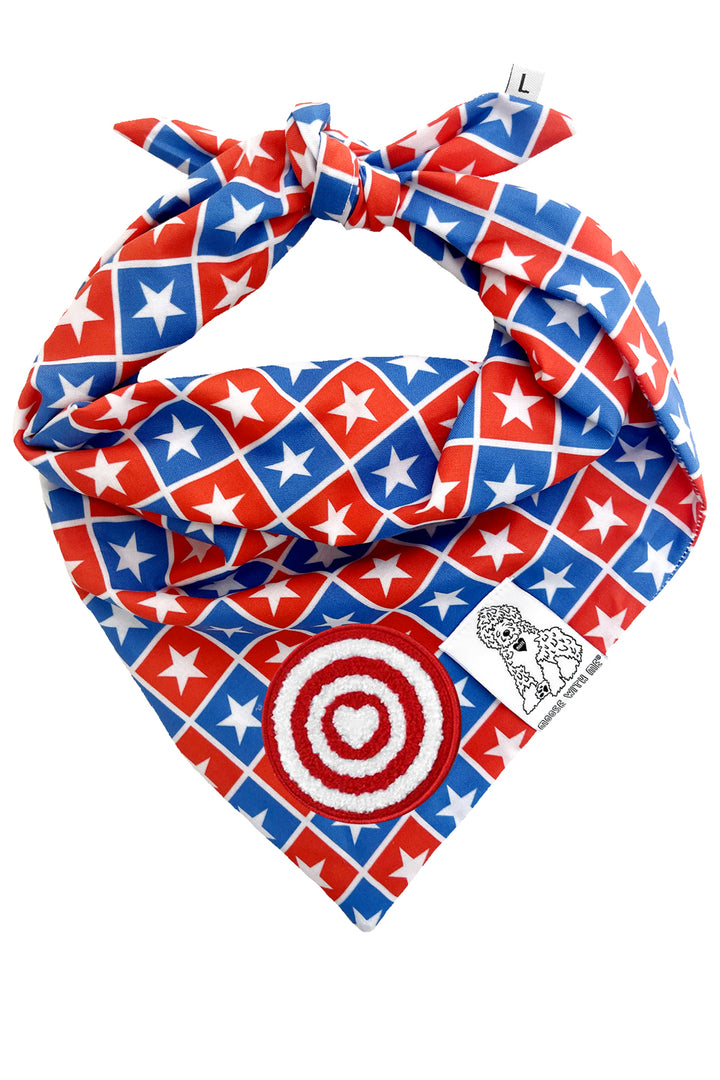 Dog Bandana Checkered Stars - Blue - Customize by adding Interchangeable Velcro Embroidered Patches