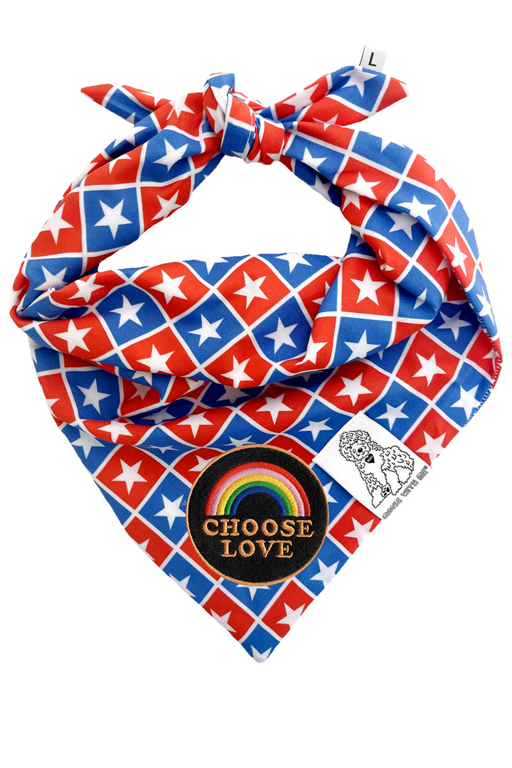Dog Bandana Checkered Stars - Blue - Customize by adding Interchangeable Velcro Embroidered Patches