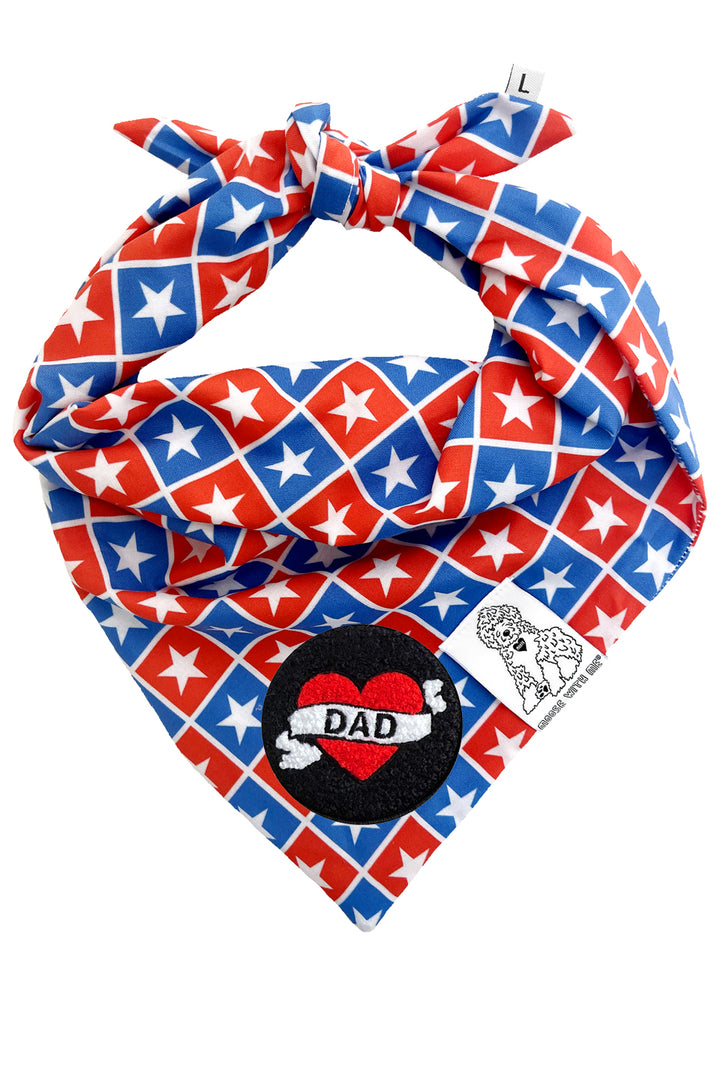 Dog Bandana Checkered Stars - Blue - Customize by adding Interchangeable Velcro Embroidered Patches