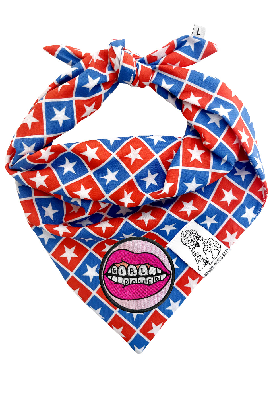 Dog Bandana Checkered Stars - Blue - Customize by adding Interchangeable Velcro Embroidered Patches