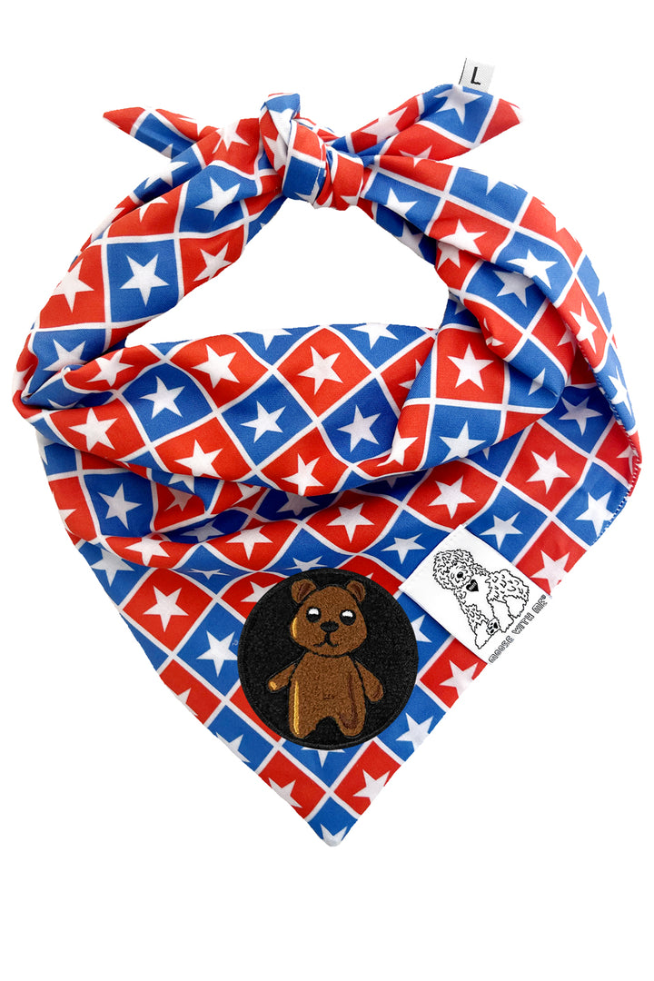 Dog Bandana Checkered Stars - Blue - Customize by adding Interchangeable Velcro Embroidered Patches