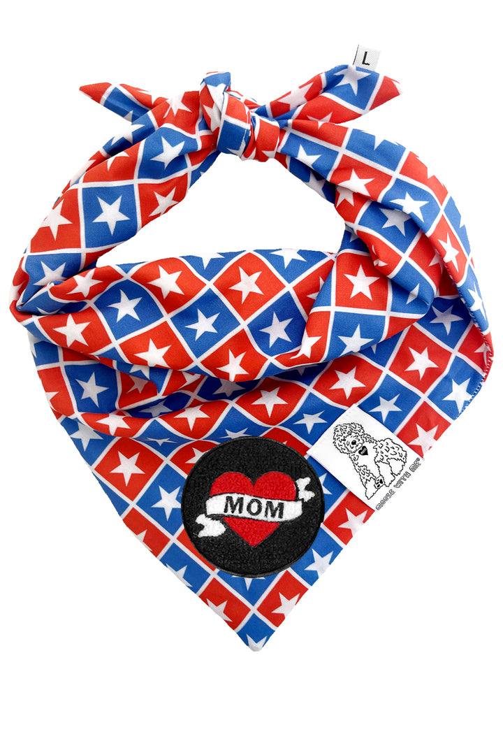 Dog Bandana Checkered Stars - Blue - Customize by adding Interchangeable Velcro Embroidered Patches