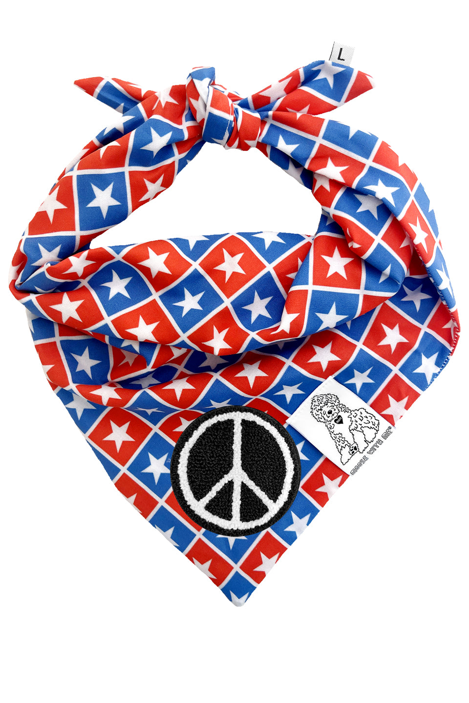 Dog Bandana Checkered Stars - Blue - Customize by adding Interchangeable Velcro Embroidered Patches