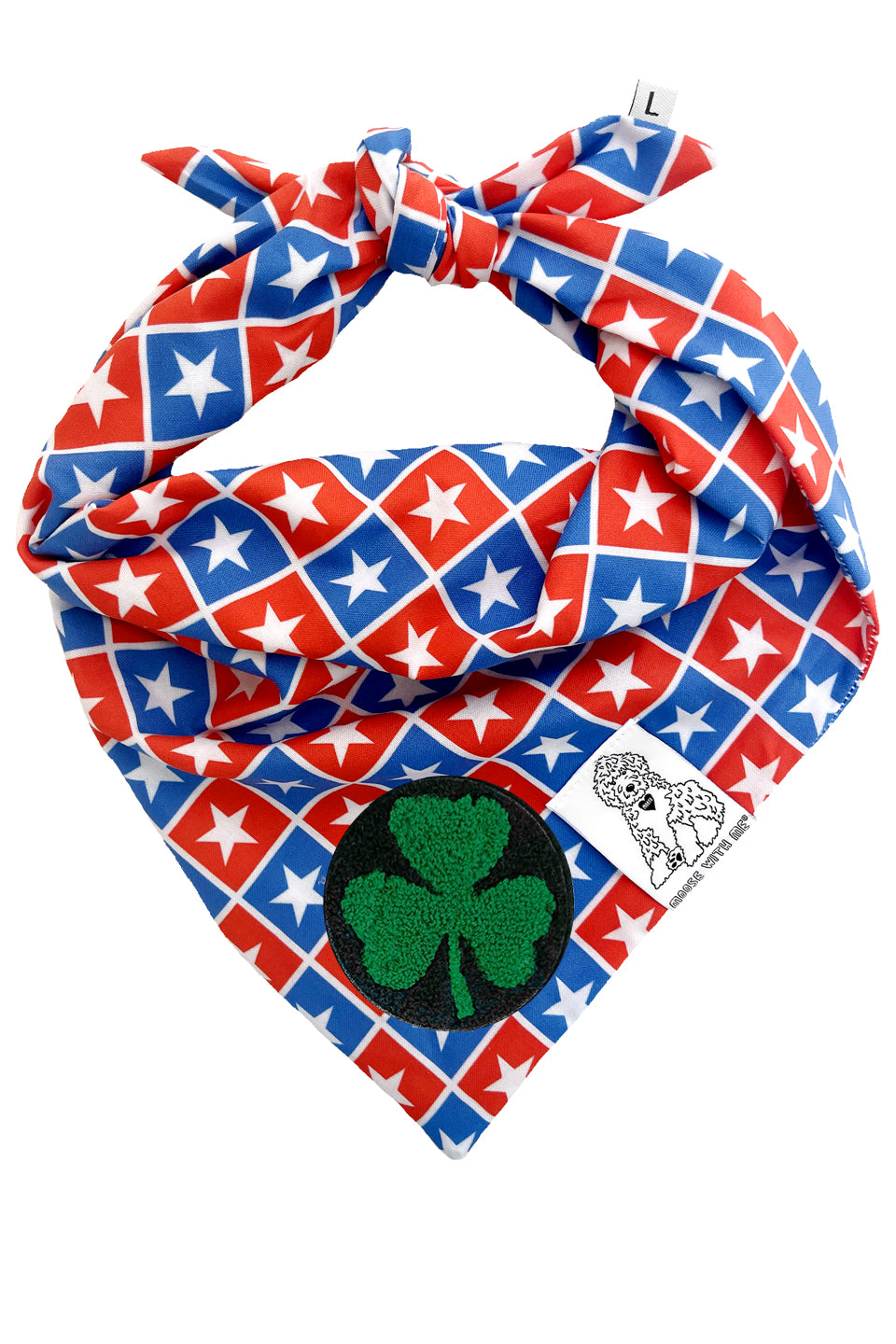 Dog Bandana Checkered Stars - Blue - Customize by adding Interchangeable Velcro Embroidered Patches