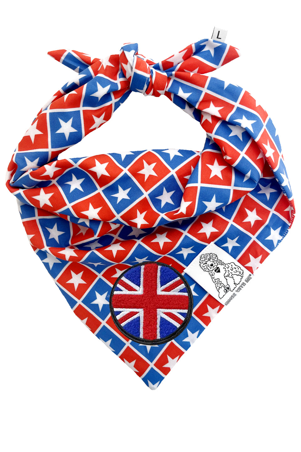 Dog Bandana Checkered Stars - Blue - Customize by adding Interchangeable Velcro Embroidered Patches