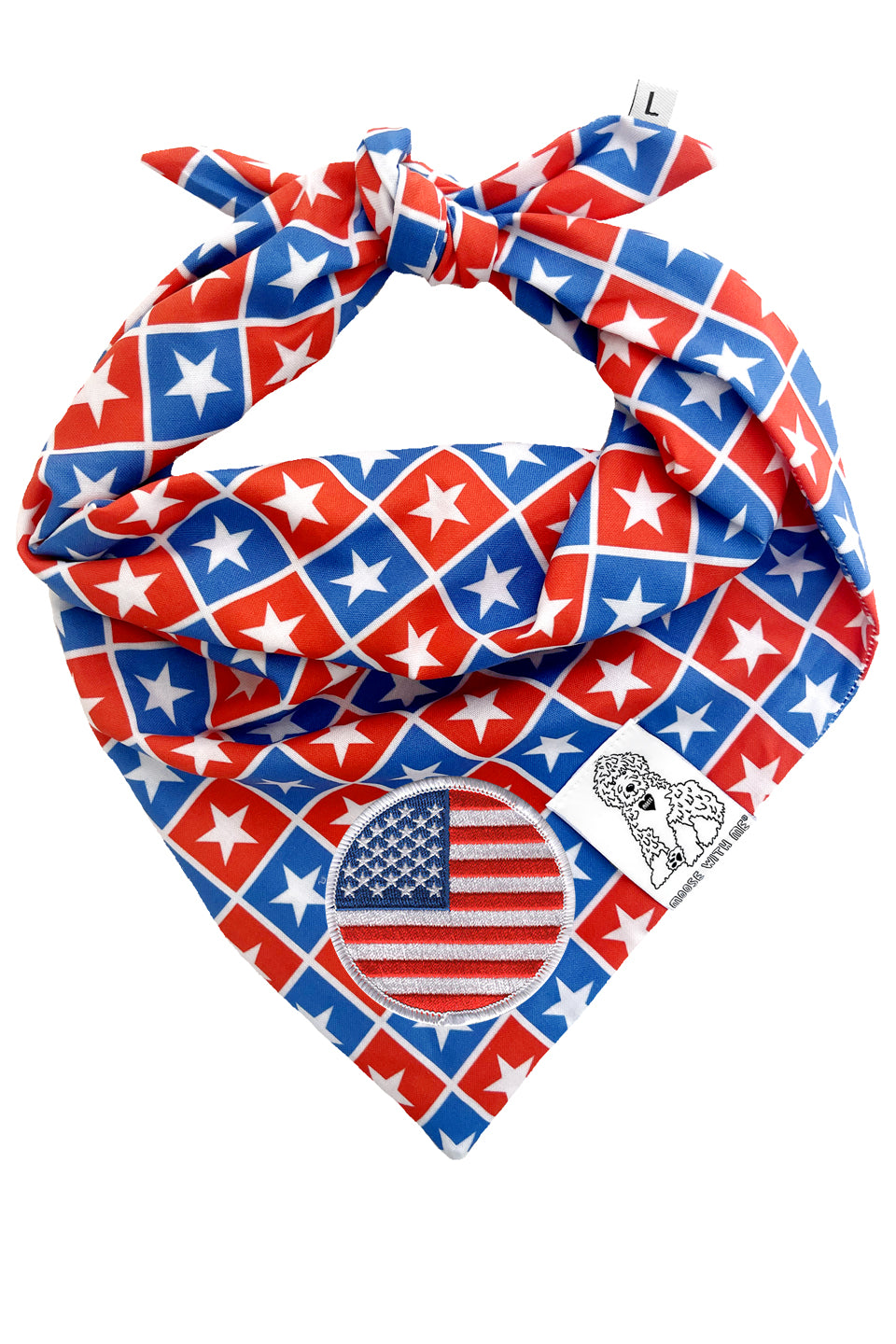 Dog Bandana Checkered Stars - Blue - Customize by adding Interchangeable Velcro Embroidered Patches
