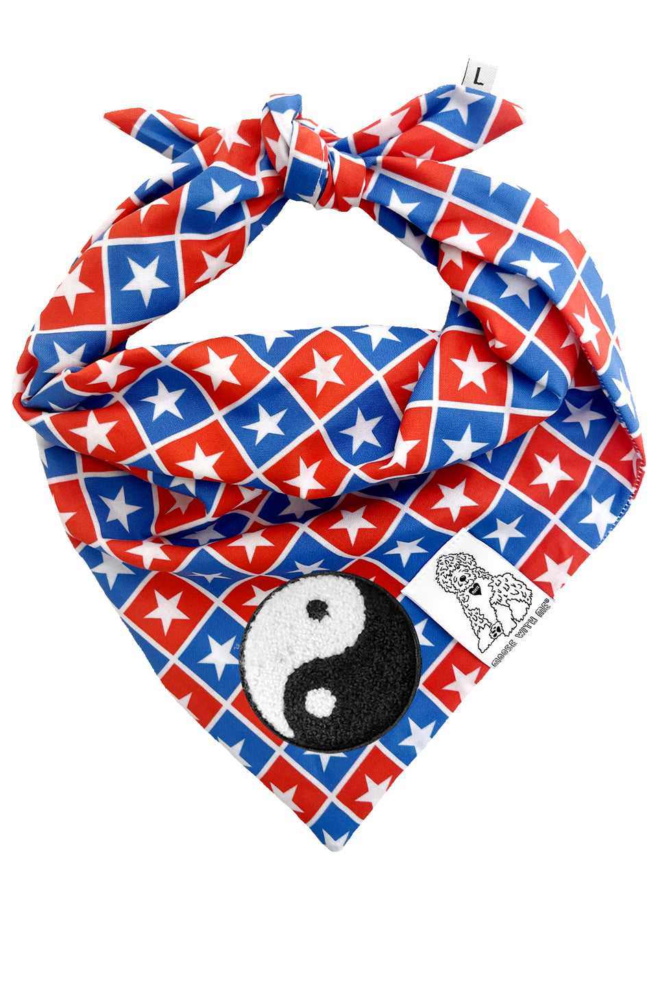 Dog Bandana Checkered Stars - Blue - Customize by adding Interchangeable Velcro Embroidered Patches