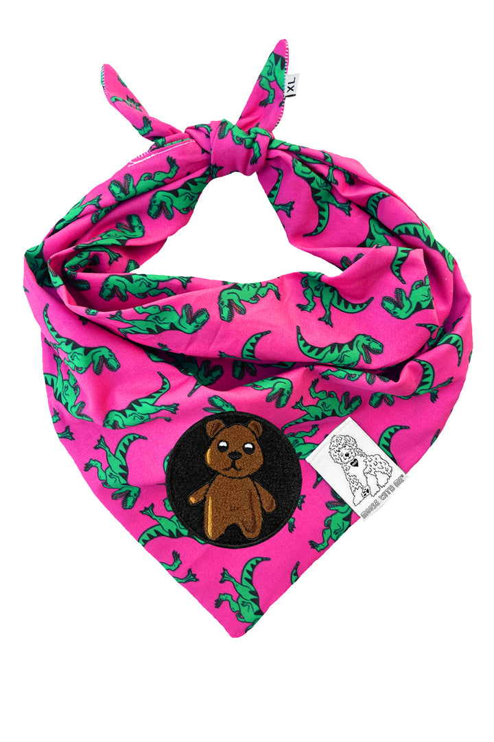Dog Bandana Dinosaur - Pink - Customize by adding Interchangeable Velcro Embroidered Patches