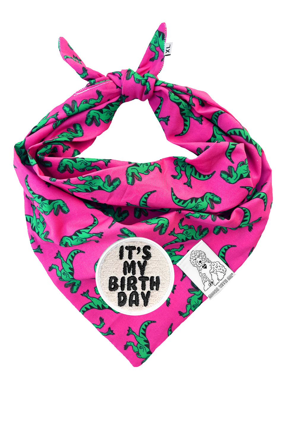 Dog Bandana Dinosaur - Pink - Customize by adding Interchangeable Velcro Embroidered Patches