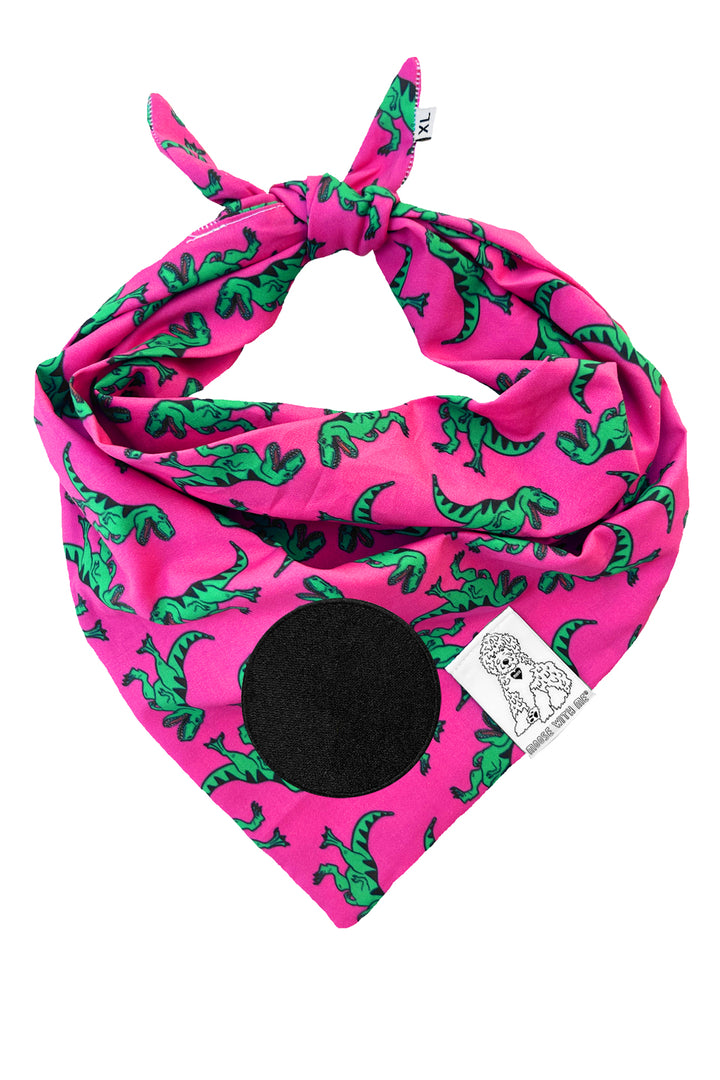Dog Bandana Dinosaur - Pink - Customize by adding Interchangeable Velcro Embroidered Patches