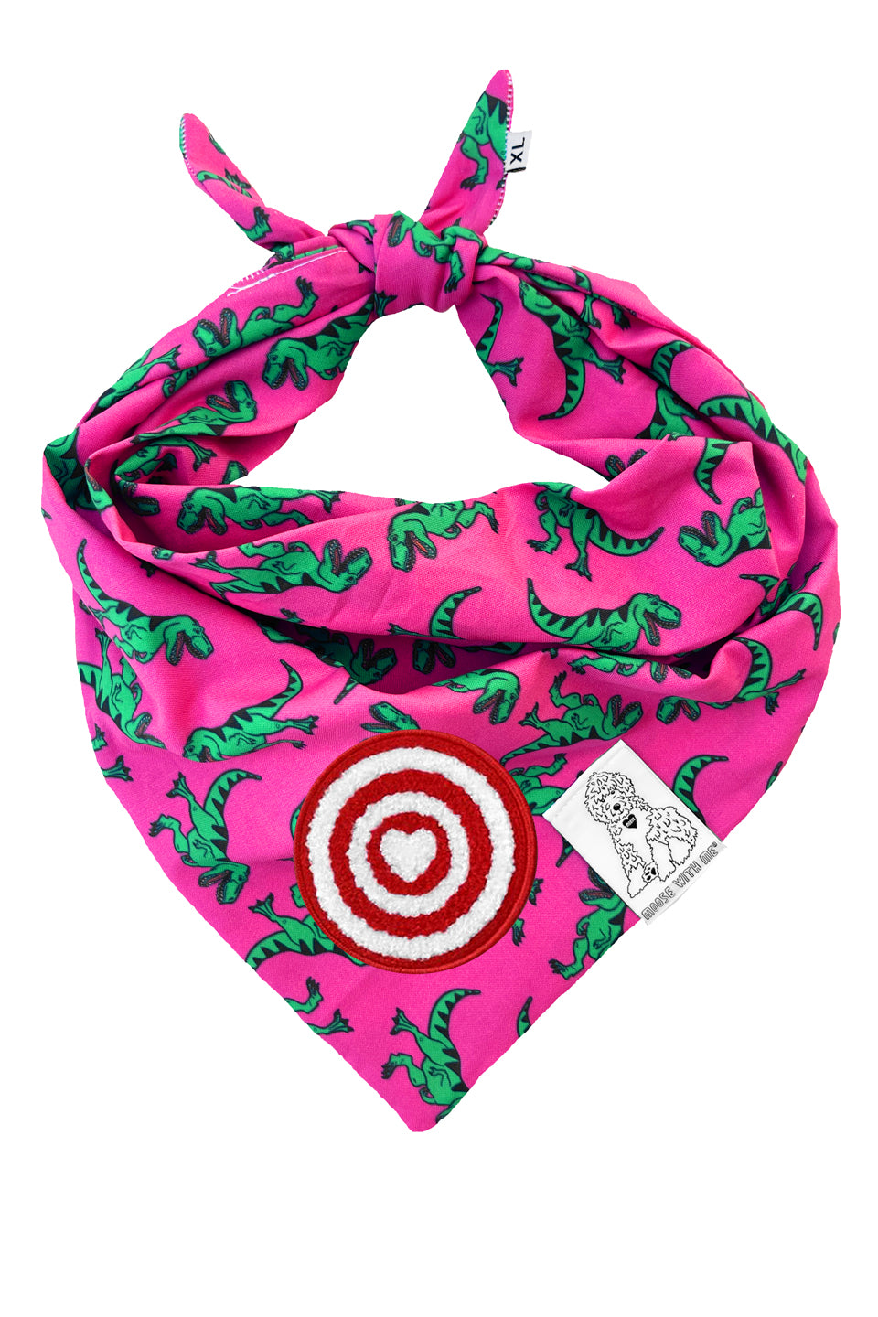 Dog Bandana Dinosaur - Pink - Customize by adding Interchangeable Velcro Embroidered Patches