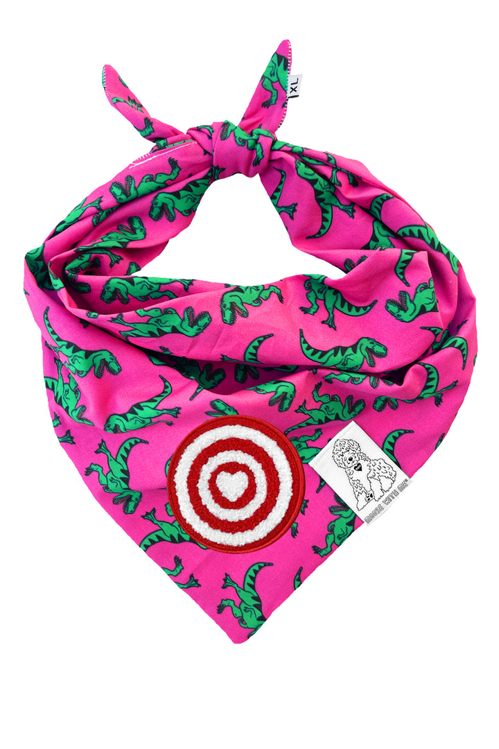 Dog Bandana Dinosaur - Pink - Customize by adding Interchangeable Velcro Embroidered Patches