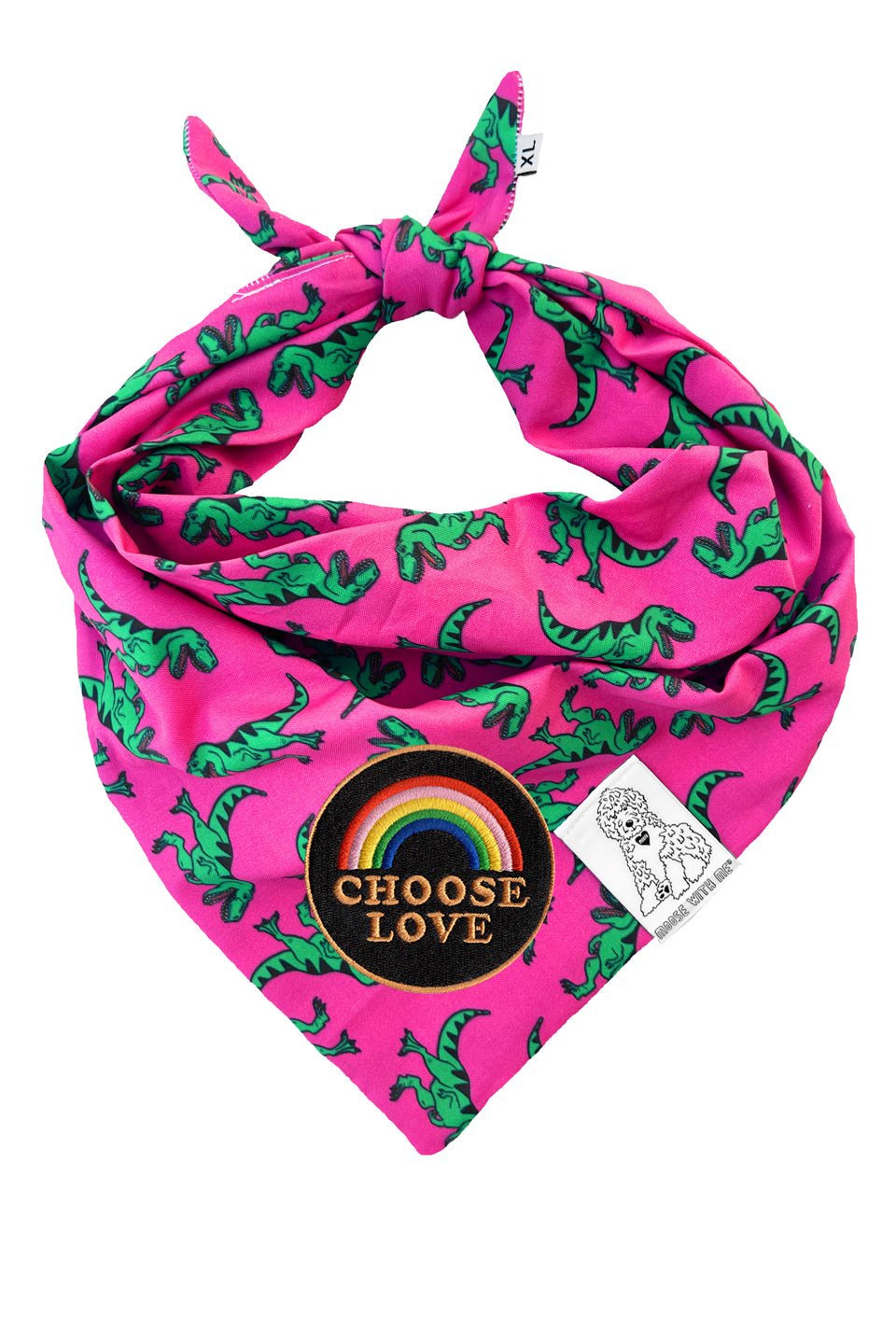 Dog Bandana Dinosaur - Pink - Customize by adding Interchangeable Velcro Embroidered Patches