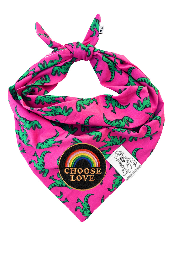 Dog Bandana Dinosaur - Pink - Customize by adding Interchangeable Velcro Embroidered Patches