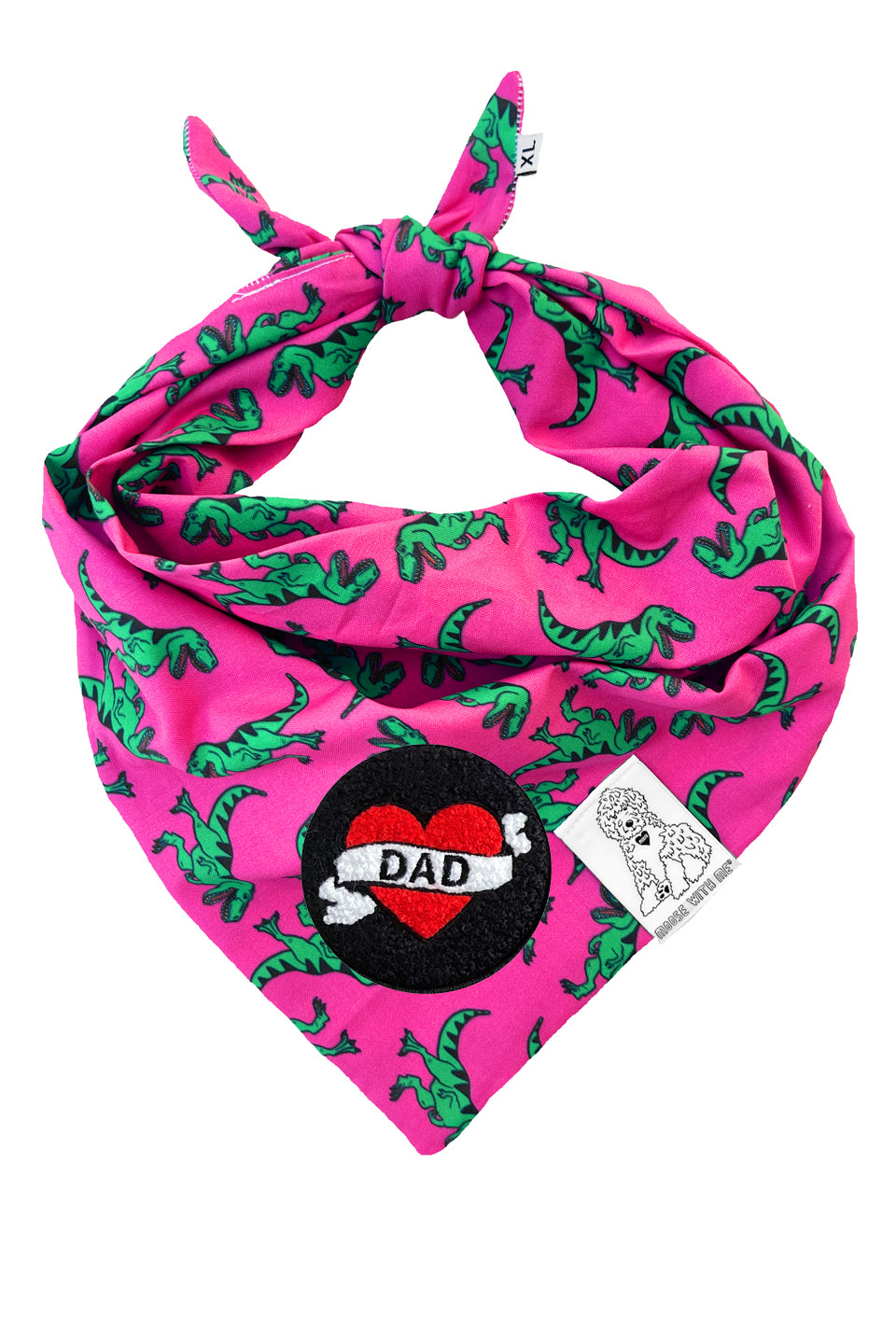 Dog Bandana Dinosaur - Pink - Customize by adding Interchangeable Velcro Embroidered Patches