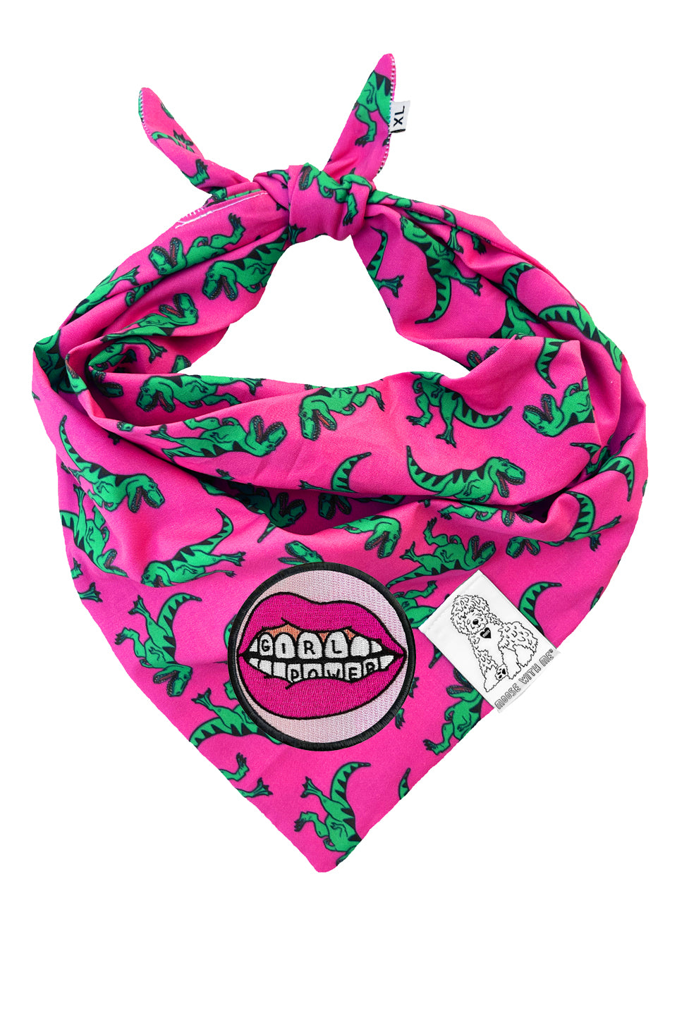 Dog Bandana Dinosaur - Pink - Customize by adding Interchangeable Velcro Embroidered Patches