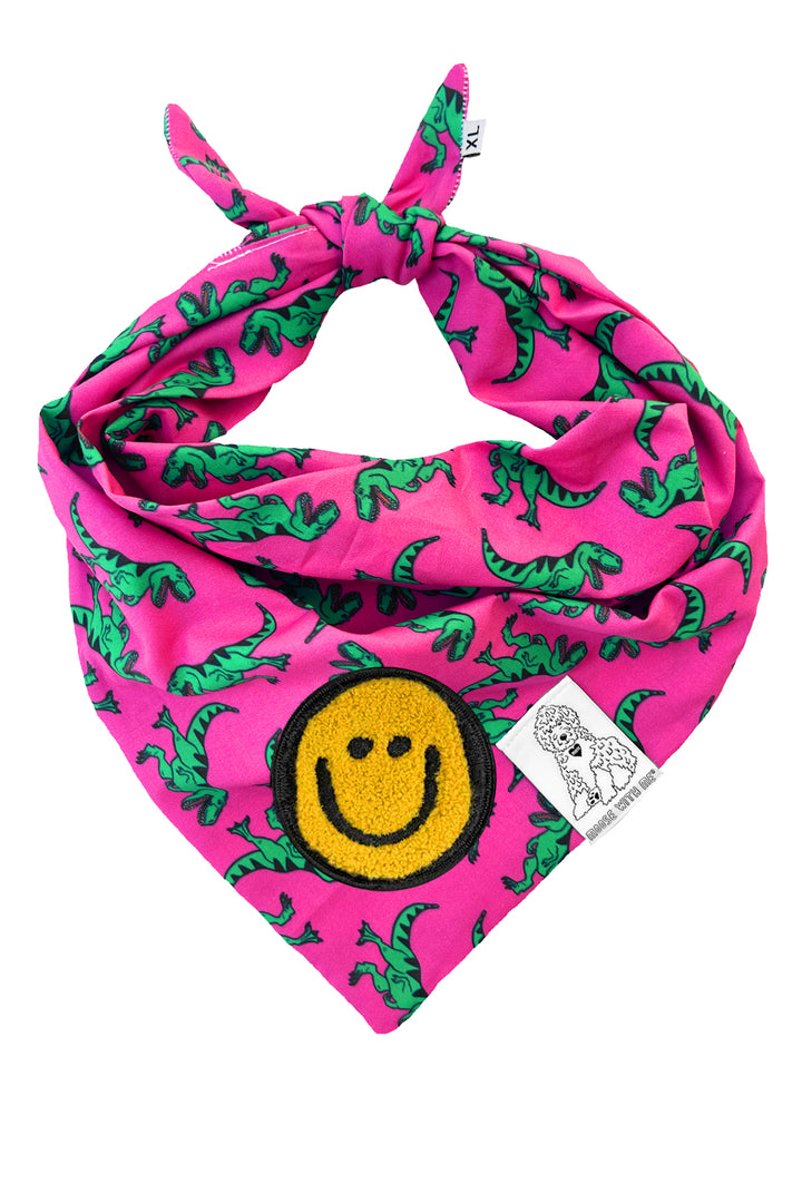 Dog Bandana Dinosaur - Pink - Customize by adding Interchangeable Velcro Embroidered Patches
