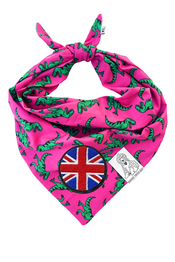 Dog Bandana Dinosaur - Pink - Customize by adding Interchangeable Velcro Embroidered Patches