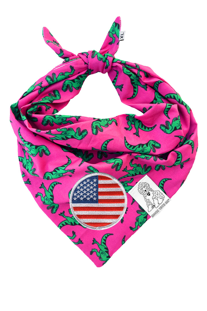 Dog Bandana Dinosaur - Pink - Customize by adding Interchangeable Velcro Embroidered Patches