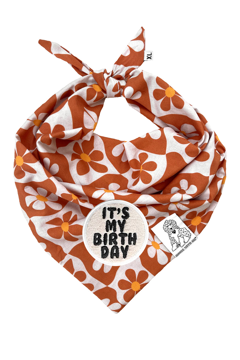 Dog Bandana Groovy Daisy - Beige - Customize by adding Interchangeable Velcro Embroidered Patches