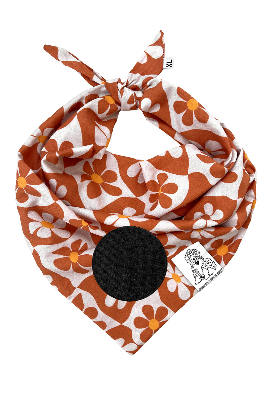 Dog Bandana Groovy Daisy - Beige - Customize by adding Interchangeable Velcro Embroidered Patches