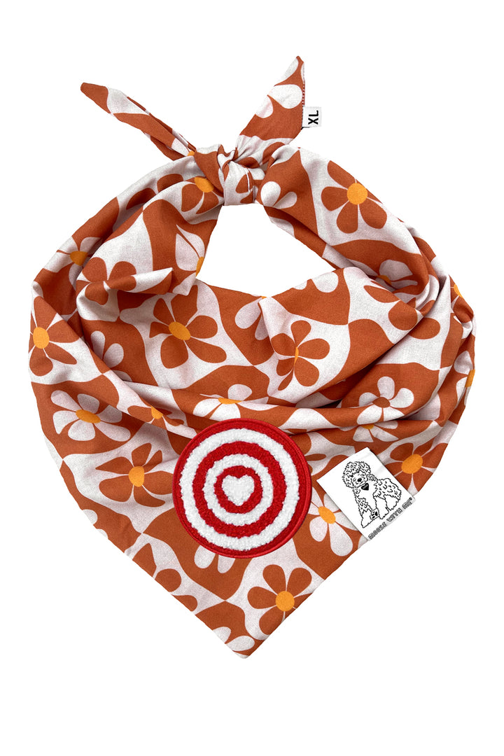 Dog Bandana Groovy Daisy - Beige - Customize by adding Interchangeable Velcro Embroidered Patches