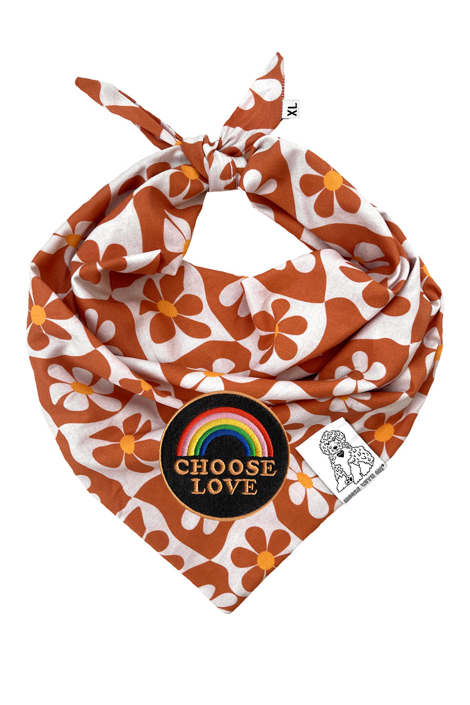 Dog Bandana Groovy Daisy - Beige - Customize by adding Interchangeable Velcro Embroidered Patches