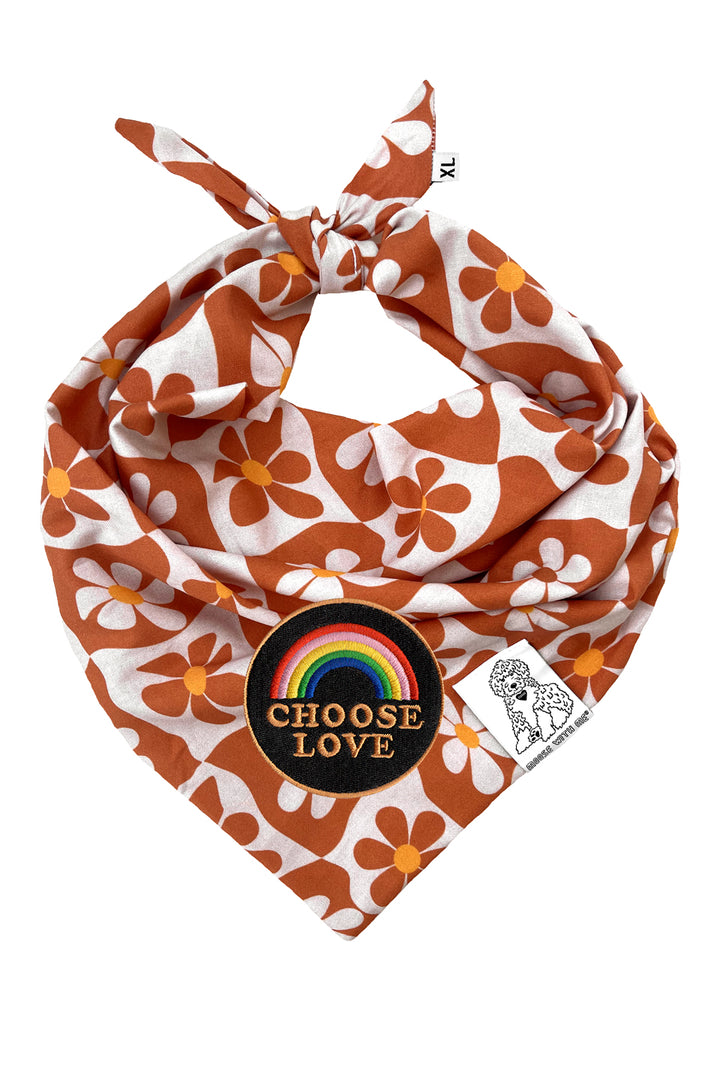 Dog Bandana Groovy Daisy - Beige - Customize by adding Interchangeable Velcro Embroidered Patches