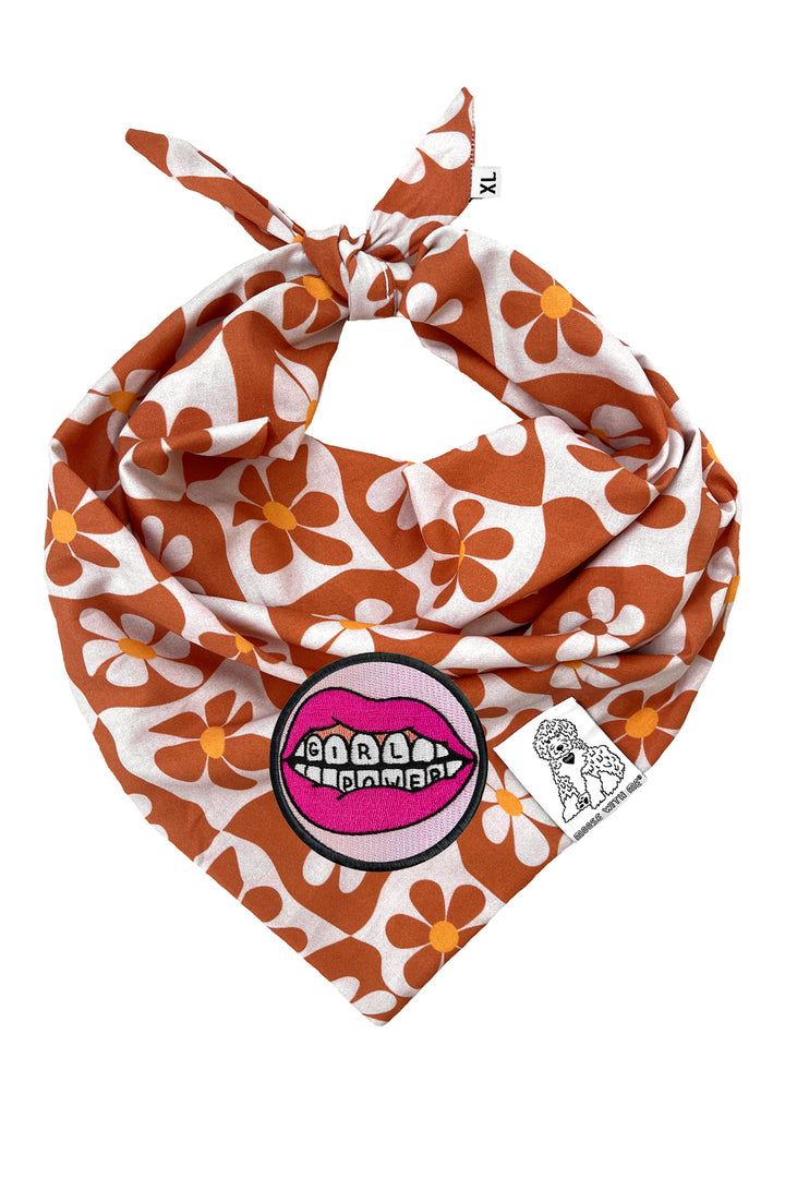 Dog Bandana Groovy Daisy - Beige - Customize by adding Interchangeable Velcro Embroidered Patches