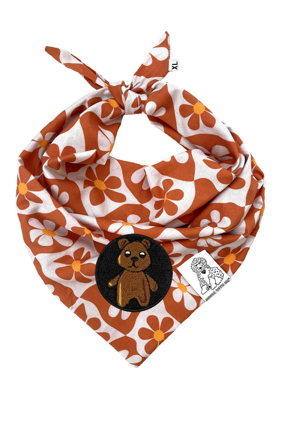 Dog Bandana Groovy Daisy - Beige - Customize by adding Interchangeable Velcro Embroidered Patches