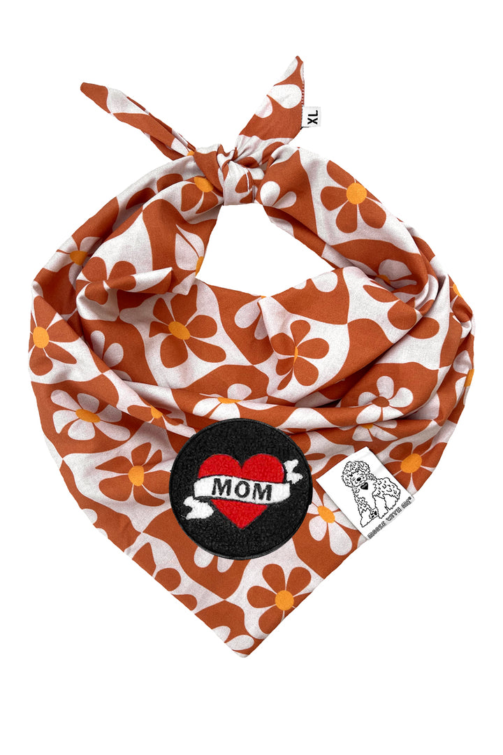 Dog Bandana Groovy Daisy - Beige - Customize by adding Interchangeable Velcro Embroidered Patches