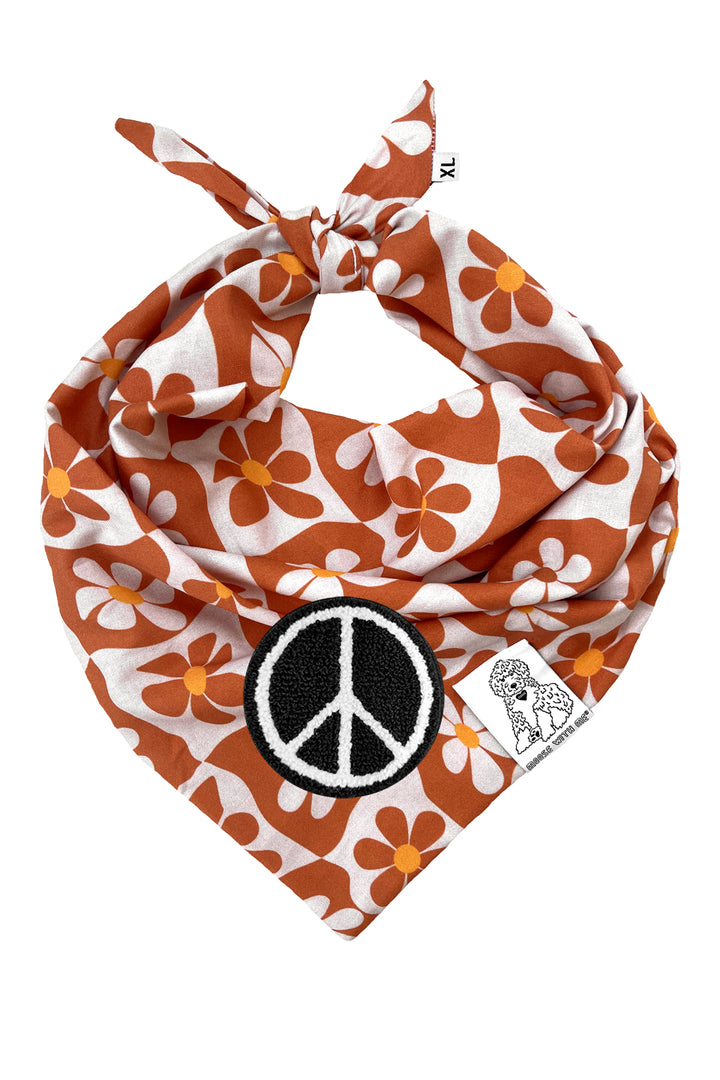 Dog Bandana Groovy Daisy - Beige - Customize by adding Interchangeable Velcro Embroidered Patches