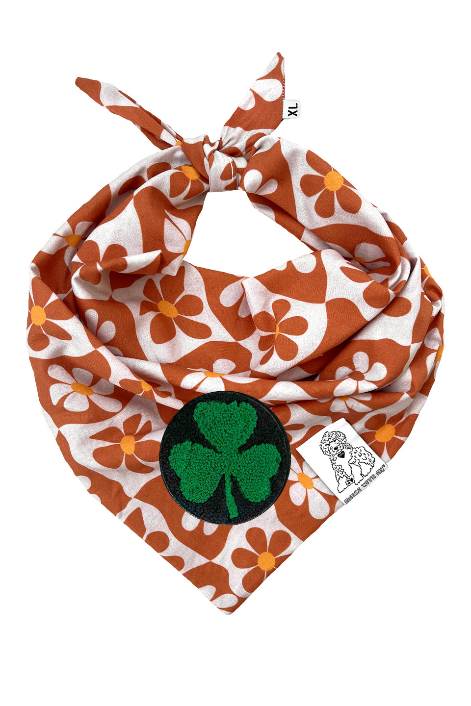 Dog Bandana Groovy Daisy - Beige - Customize by adding Interchangeable Velcro Embroidered Patches