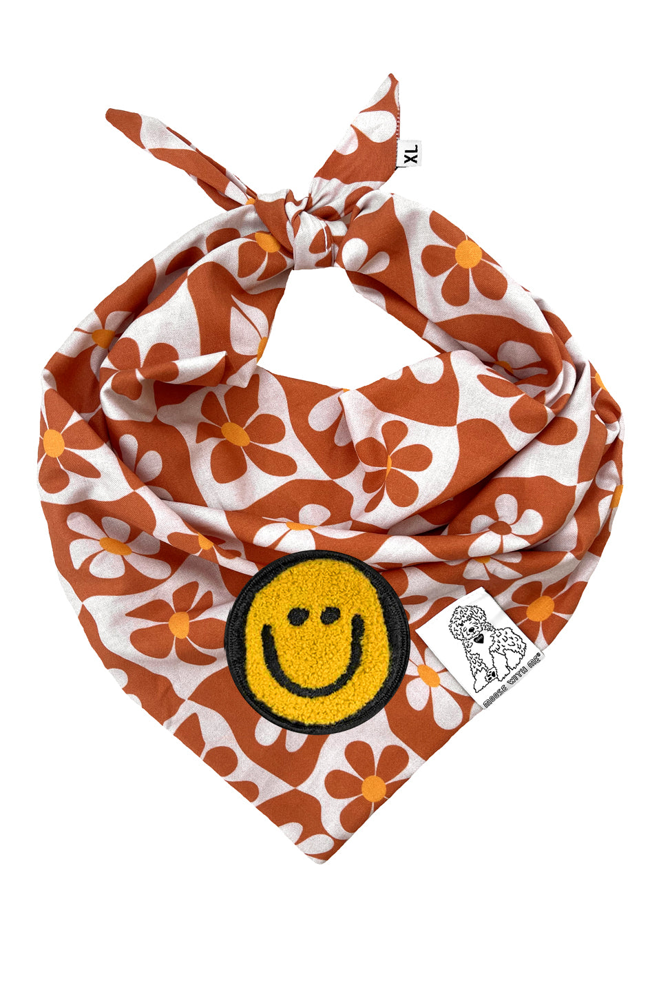 Dog Bandana Groovy Daisy - Beige - Customize by adding Interchangeable Velcro Embroidered Patches