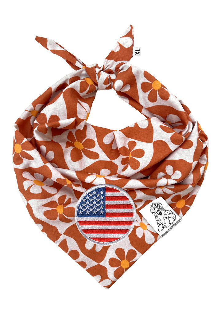 Dog Bandana Groovy Daisy - Beige - Customize by adding Interchangeable Velcro Embroidered Patches