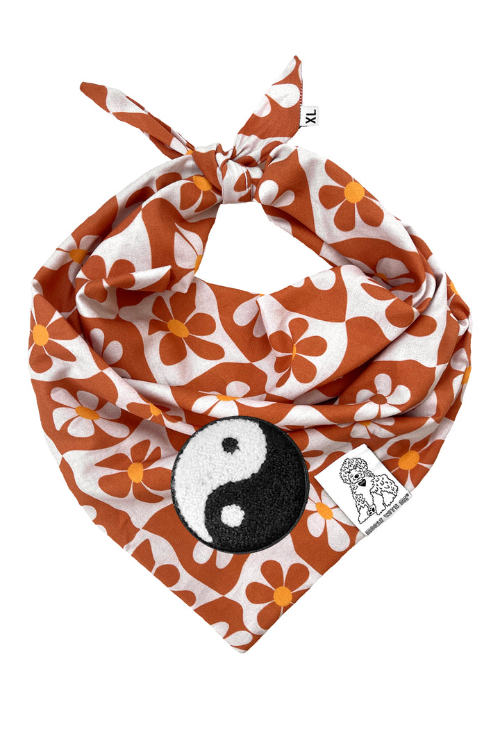 Dog Bandana Groovy Daisy - Beige - Customize by adding Interchangeable Velcro Embroidered Patches