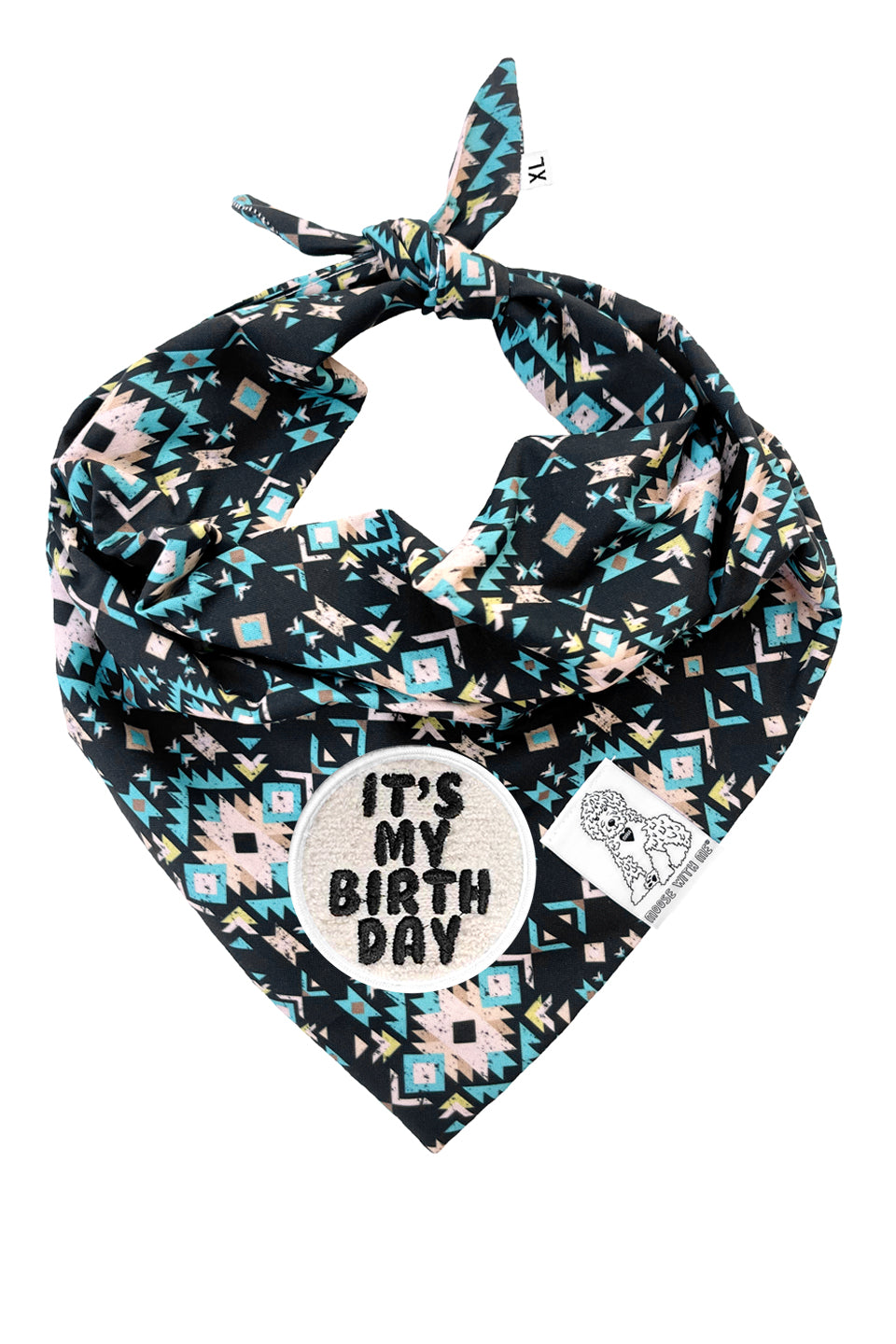 Dog Bandana Navajo - Black - Customize by adding Interchangeable Velcro Embroidered Patches