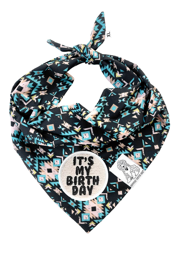 Dog Bandana Navajo - Black - Customize by adding Interchangeable Velcro Embroidered Patches